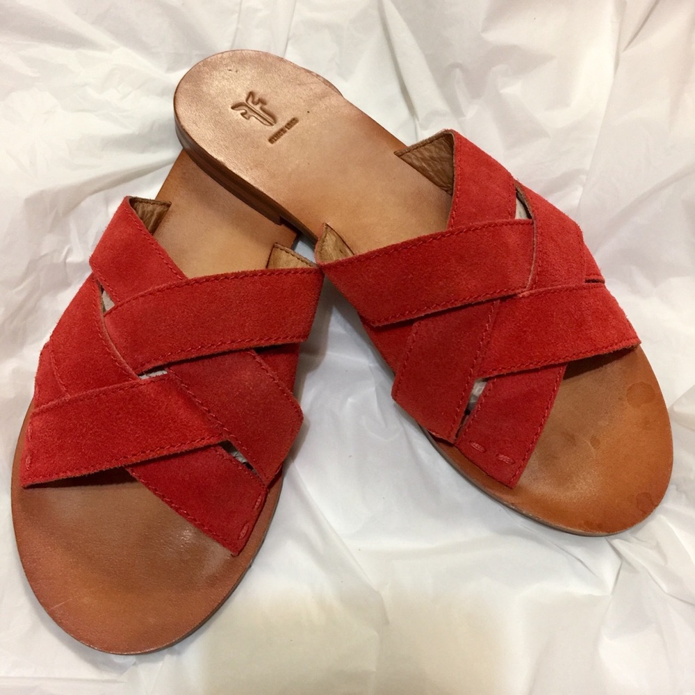 Frye Criss Cross Sandals Red Leather Size 6